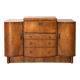 Art Deco walnut bar cabinet with a mirrored interior.