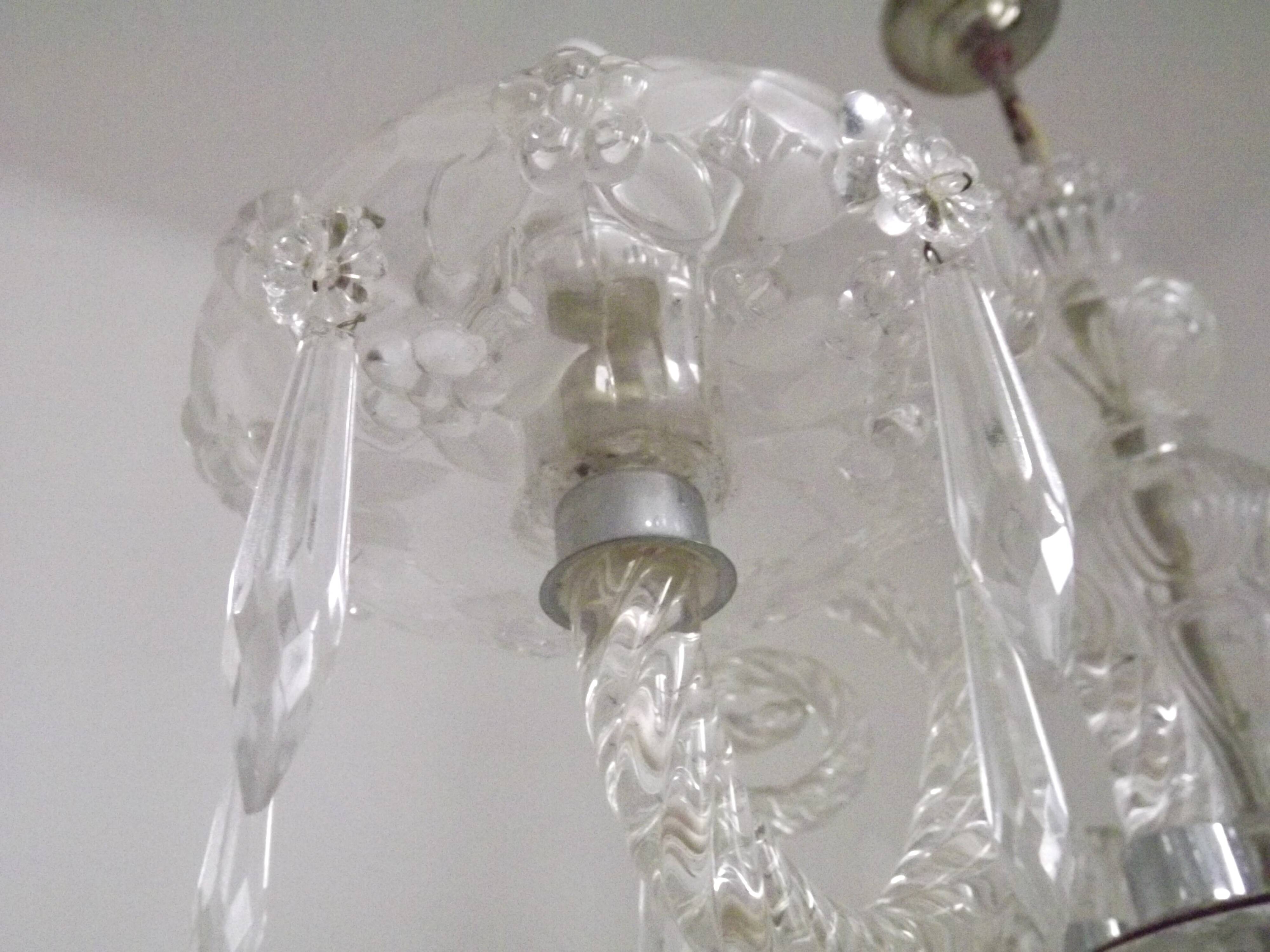 French antique glass and crystal barley twist three-armed four-light chandelier 5135