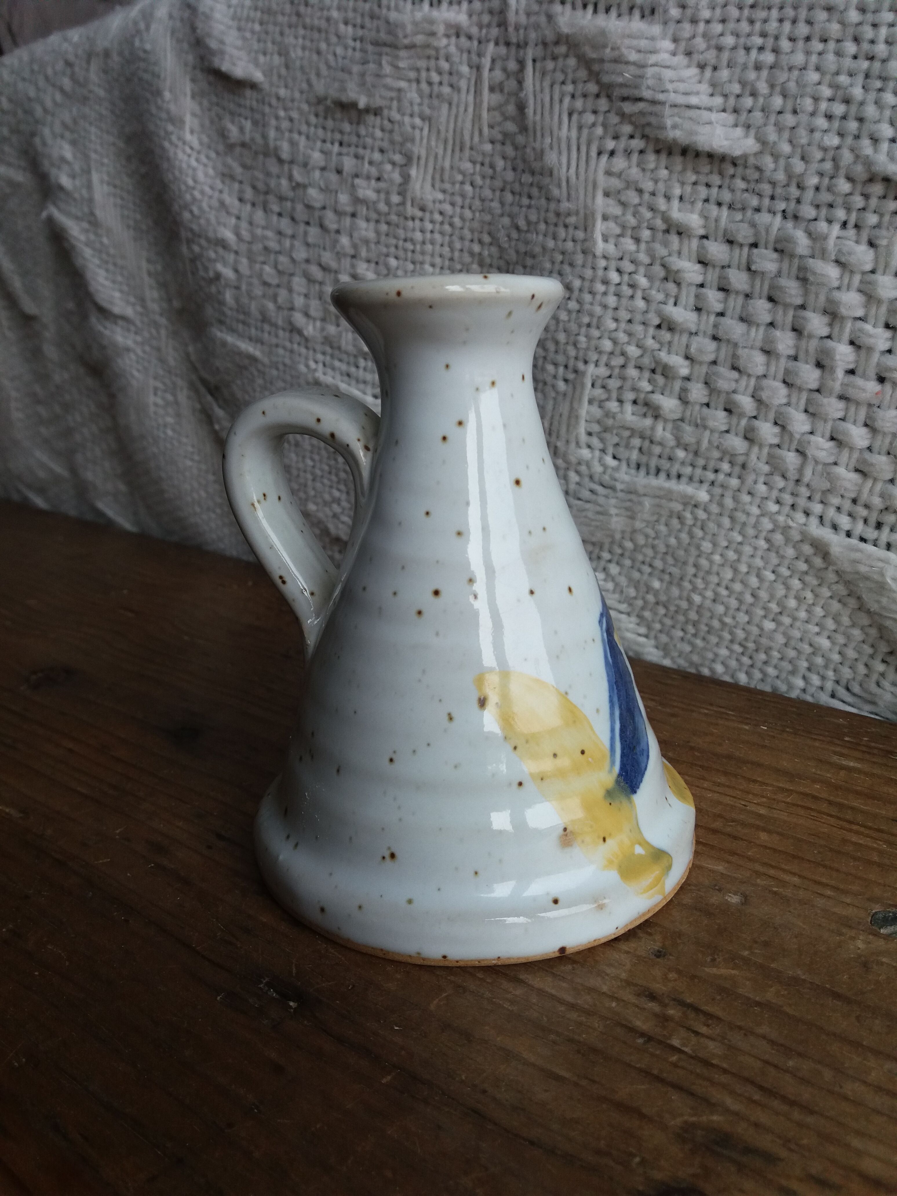 Signed candle holder in glazed ceramic