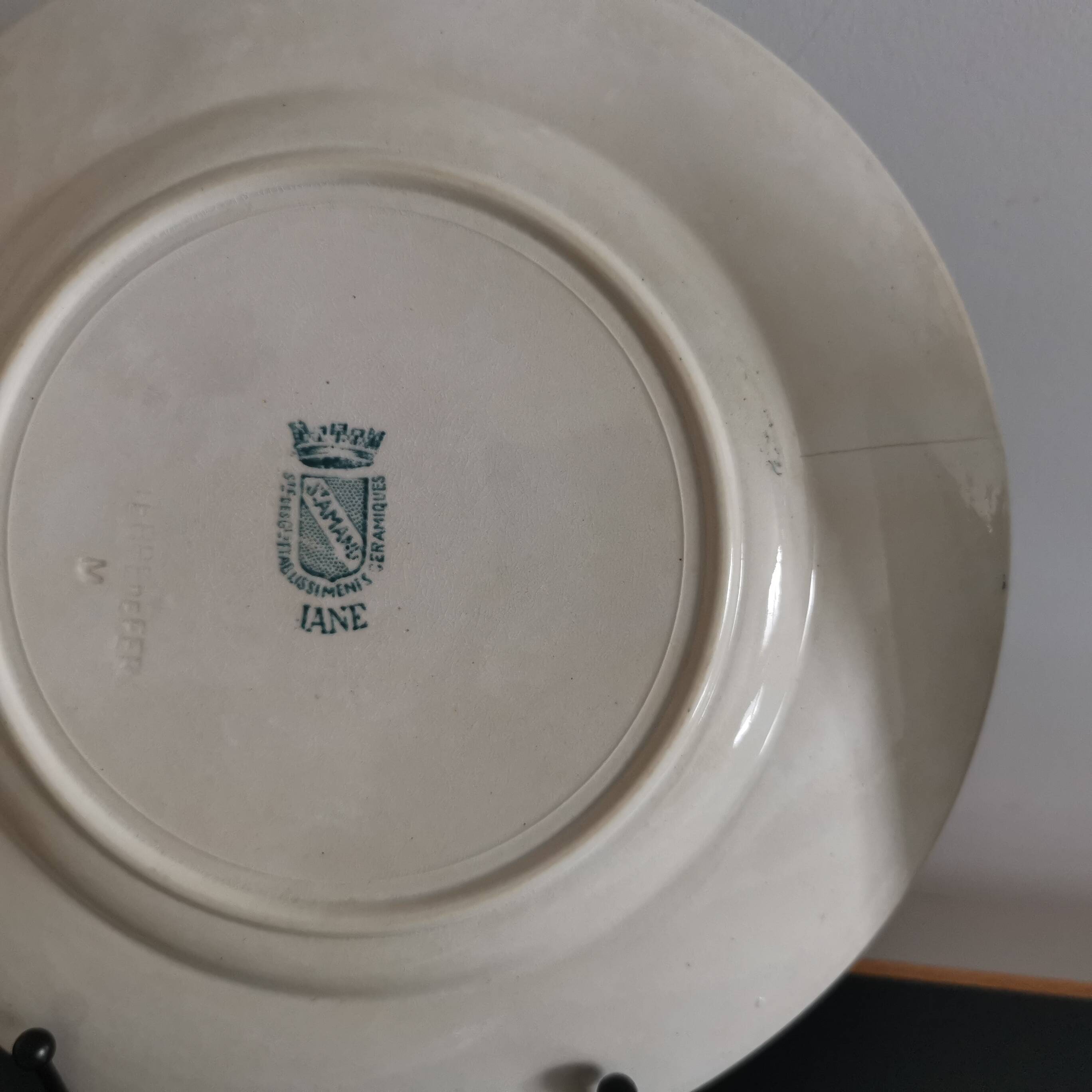 7 Jane model flat plates with dark green floral decoration Saint-Amand