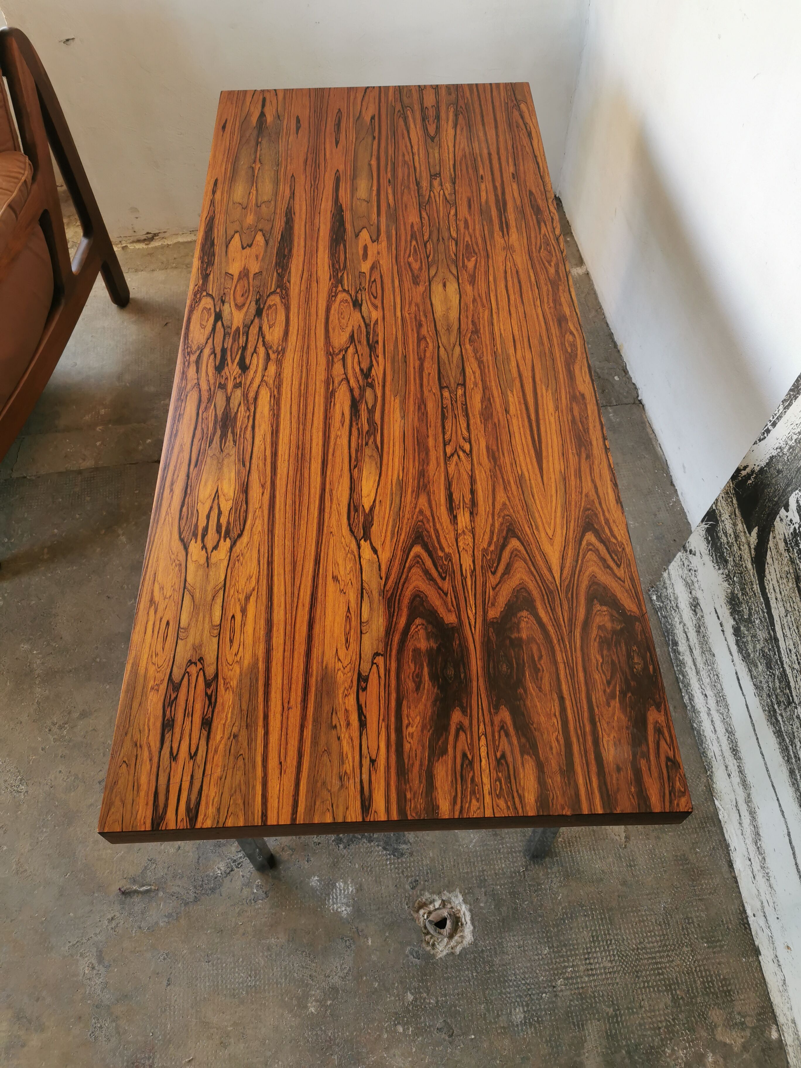 Coffee table from the 70s, chrome and rosewood