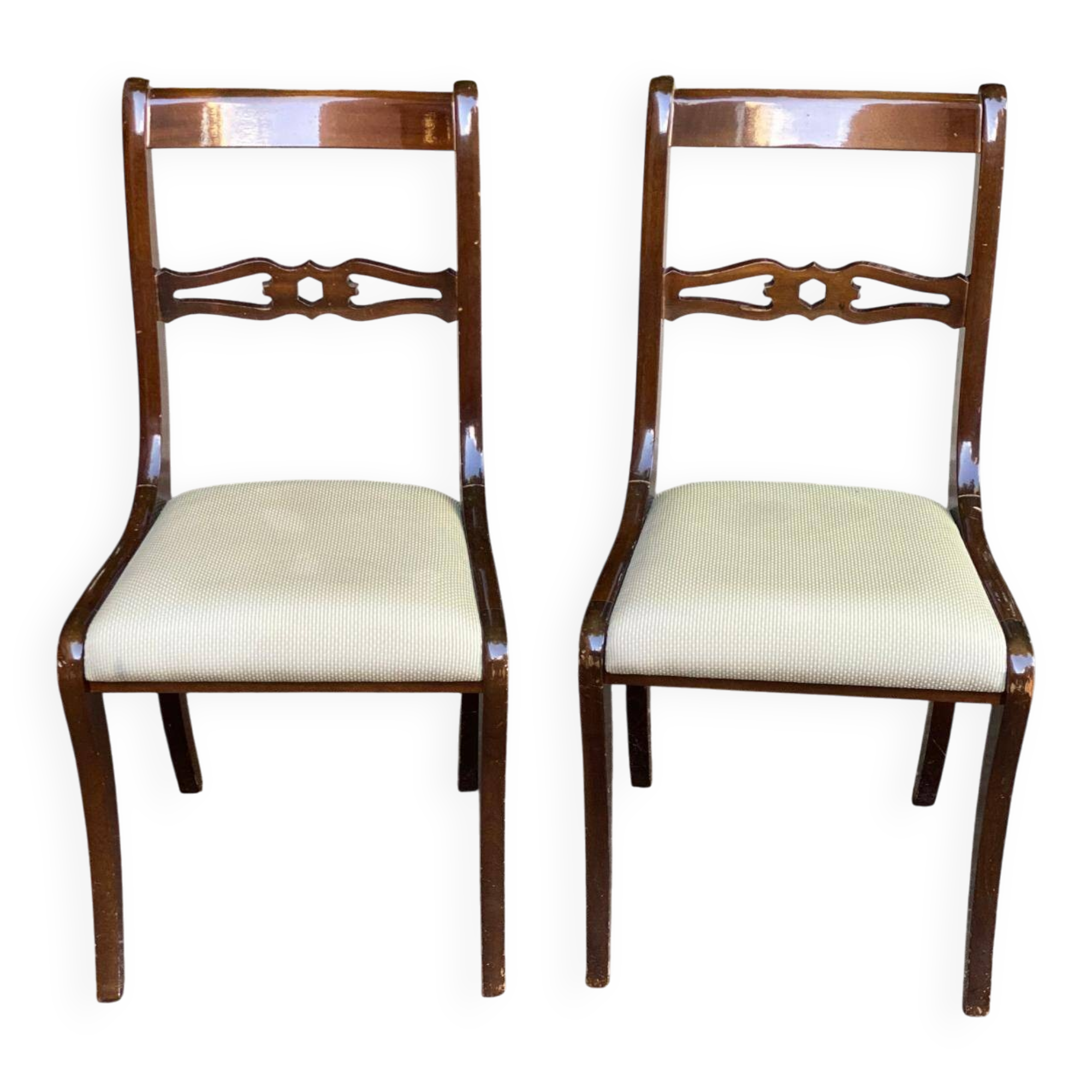 2 solid mahogany and beige fabric chairs, Louis Philippe style