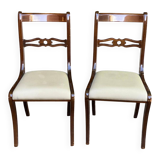 2 solid mahogany and beige fabric chairs, Louis Philippe style