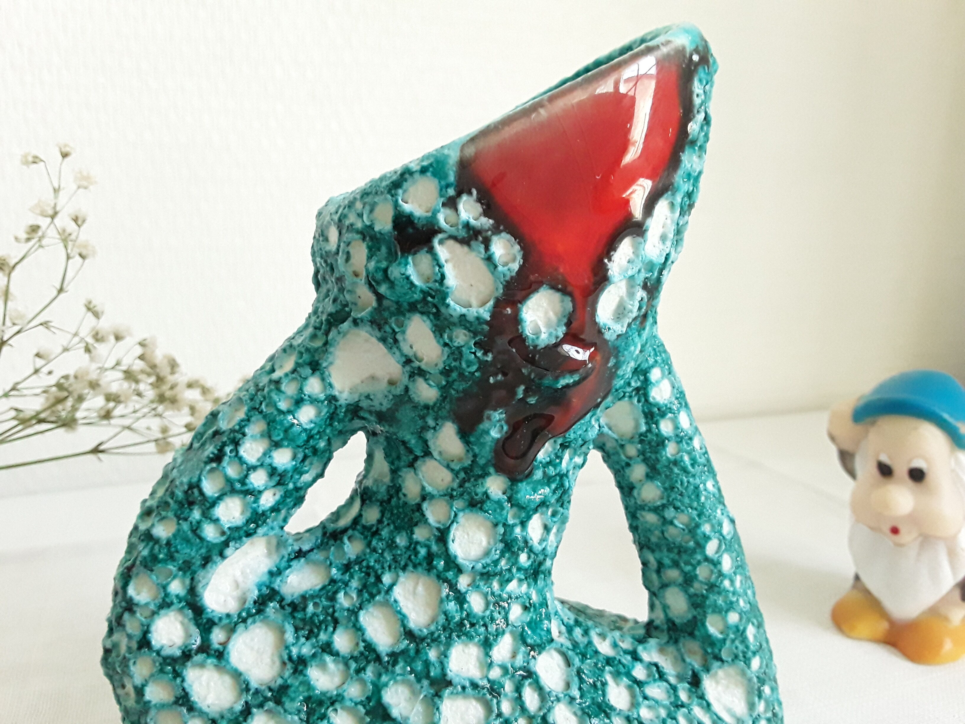 Vintage vase fat lava blue-green