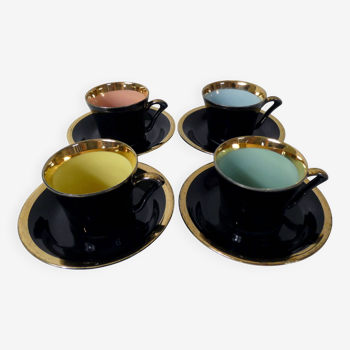 4 old black and gold cups in Vintage color