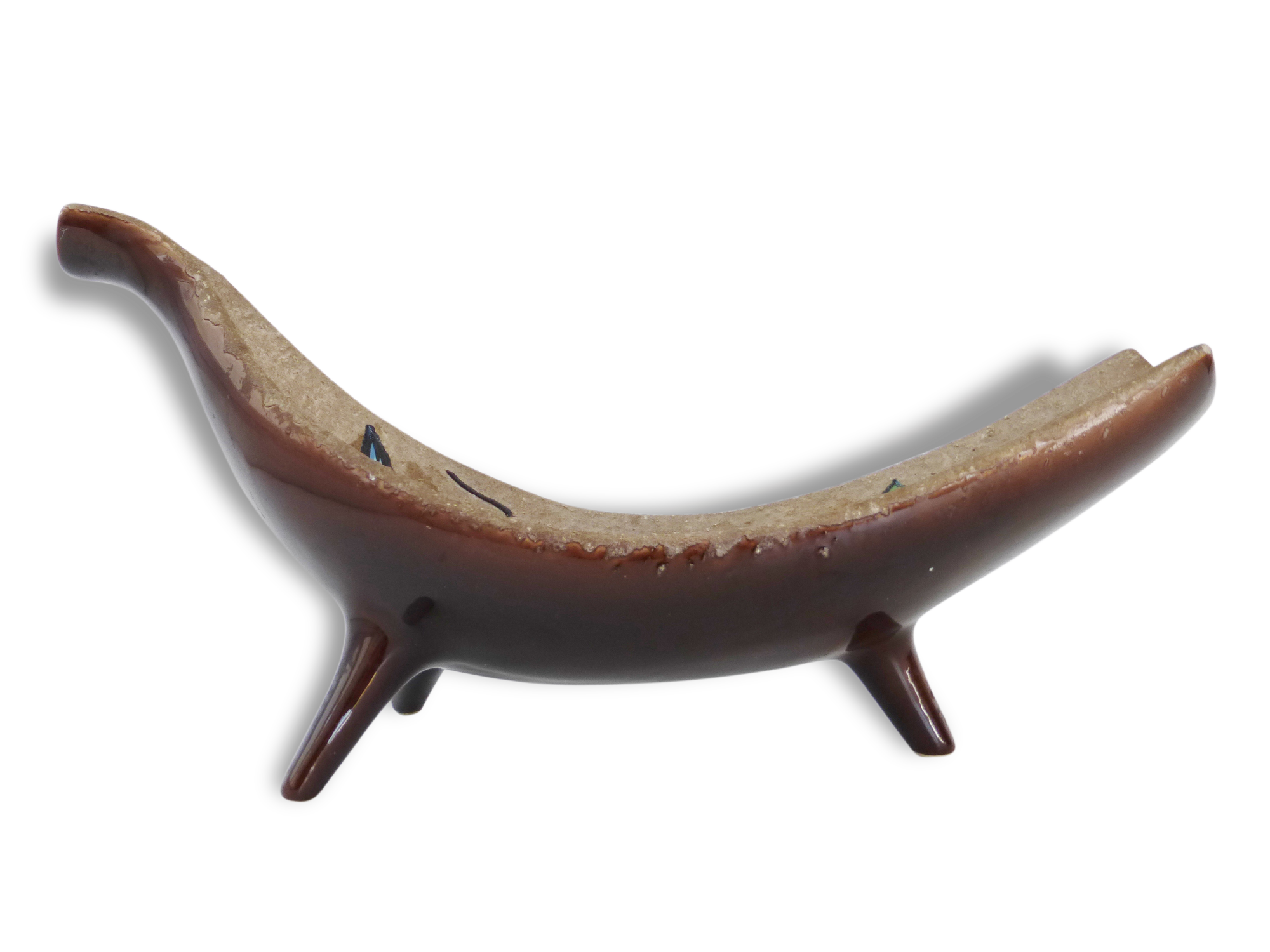 Fruit bowl tripod 1950 ceramic of vallauris in decoration of butterflies years 50 / 60 vintage