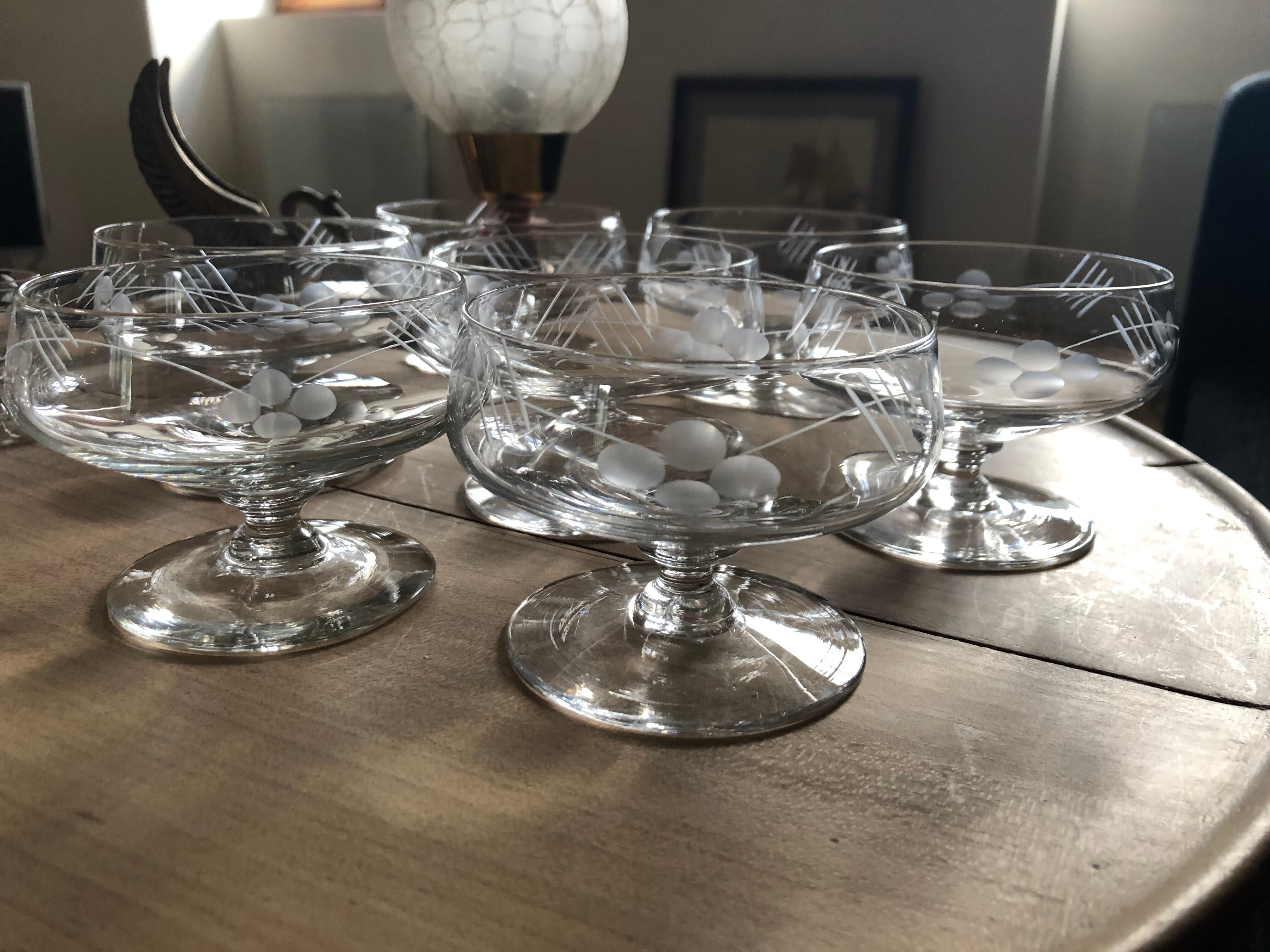 Lot champagne glasses and digestive glasses