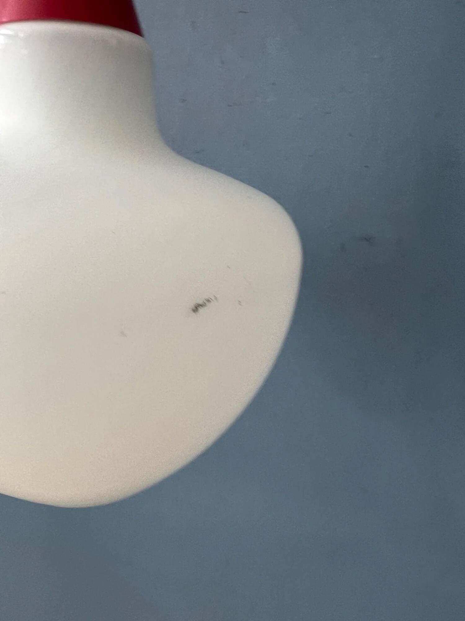 Vintage opal glass pendant light with red top and ceiling cover