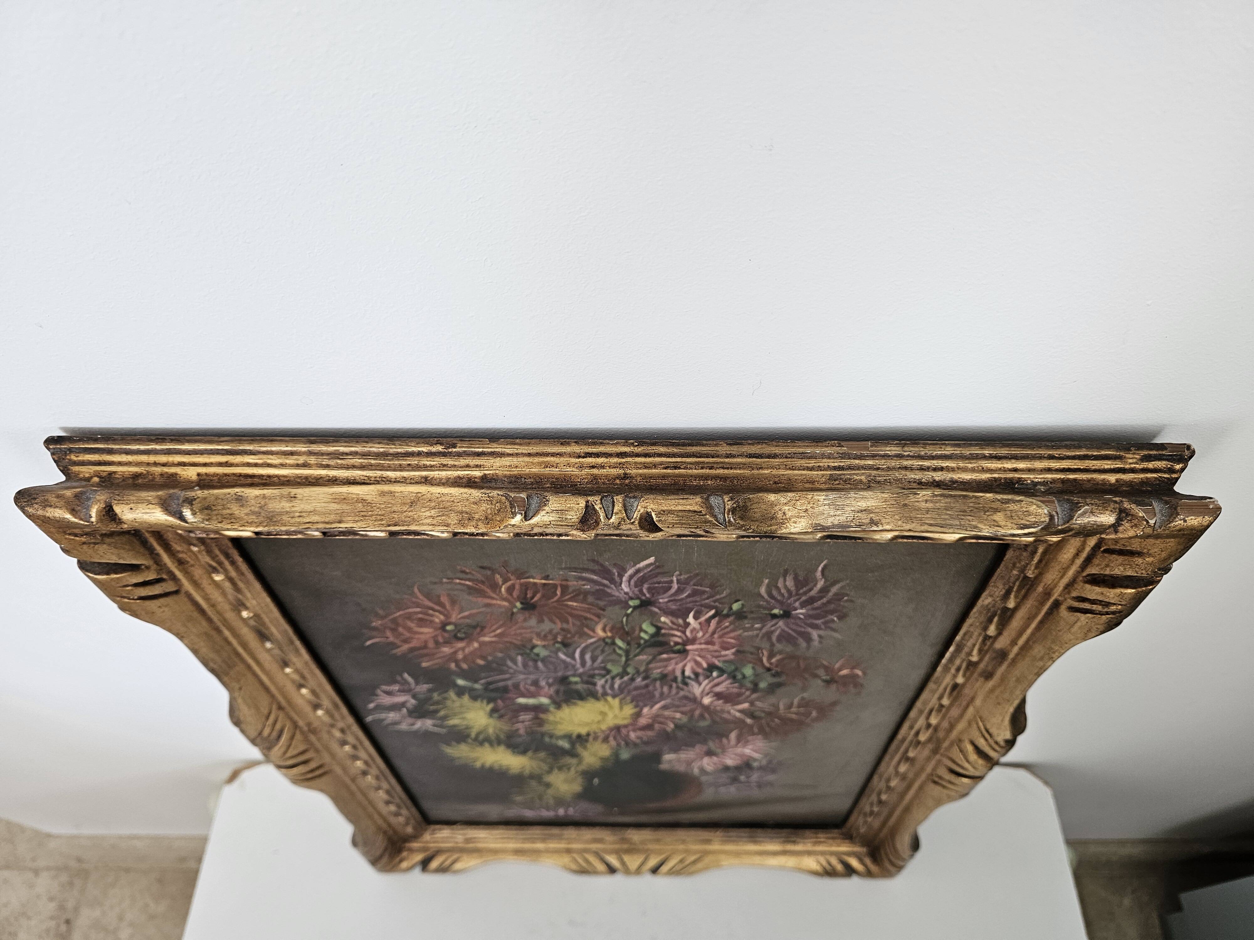 Old Oil on Canvas Painting - Still Life with Bouquet Signed M. G.