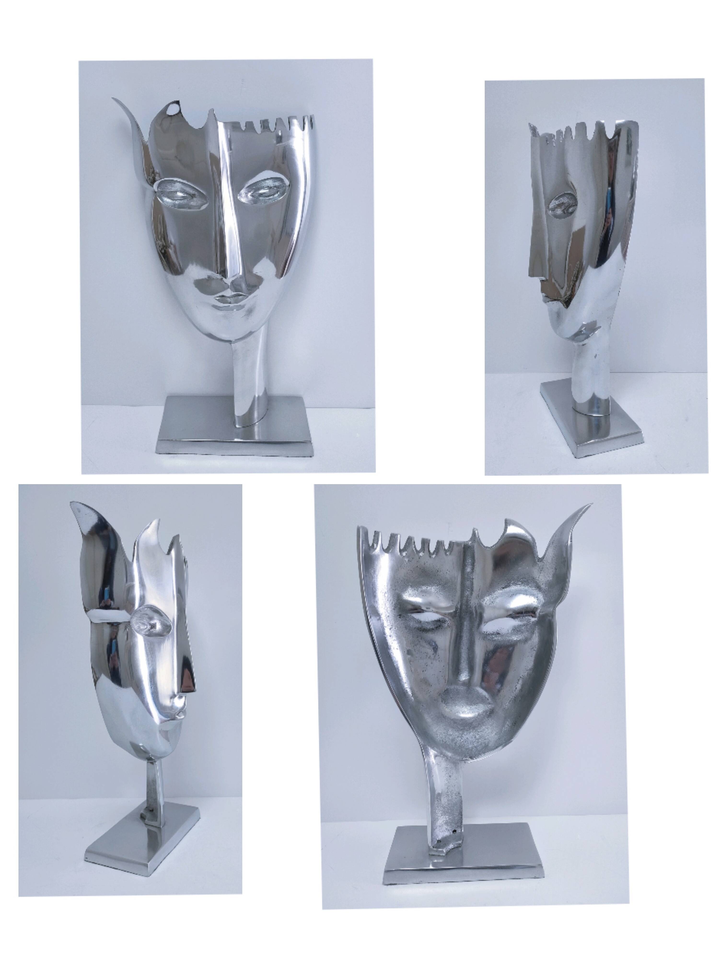 sculpture visage stylisé métal h.34,5 cm design contemporain