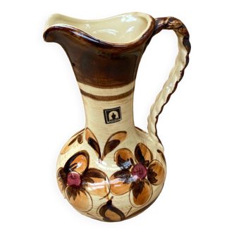 Antique JASBA Ceramic Pitcher Brown Beige Flower Decor Germany Vintage #B243