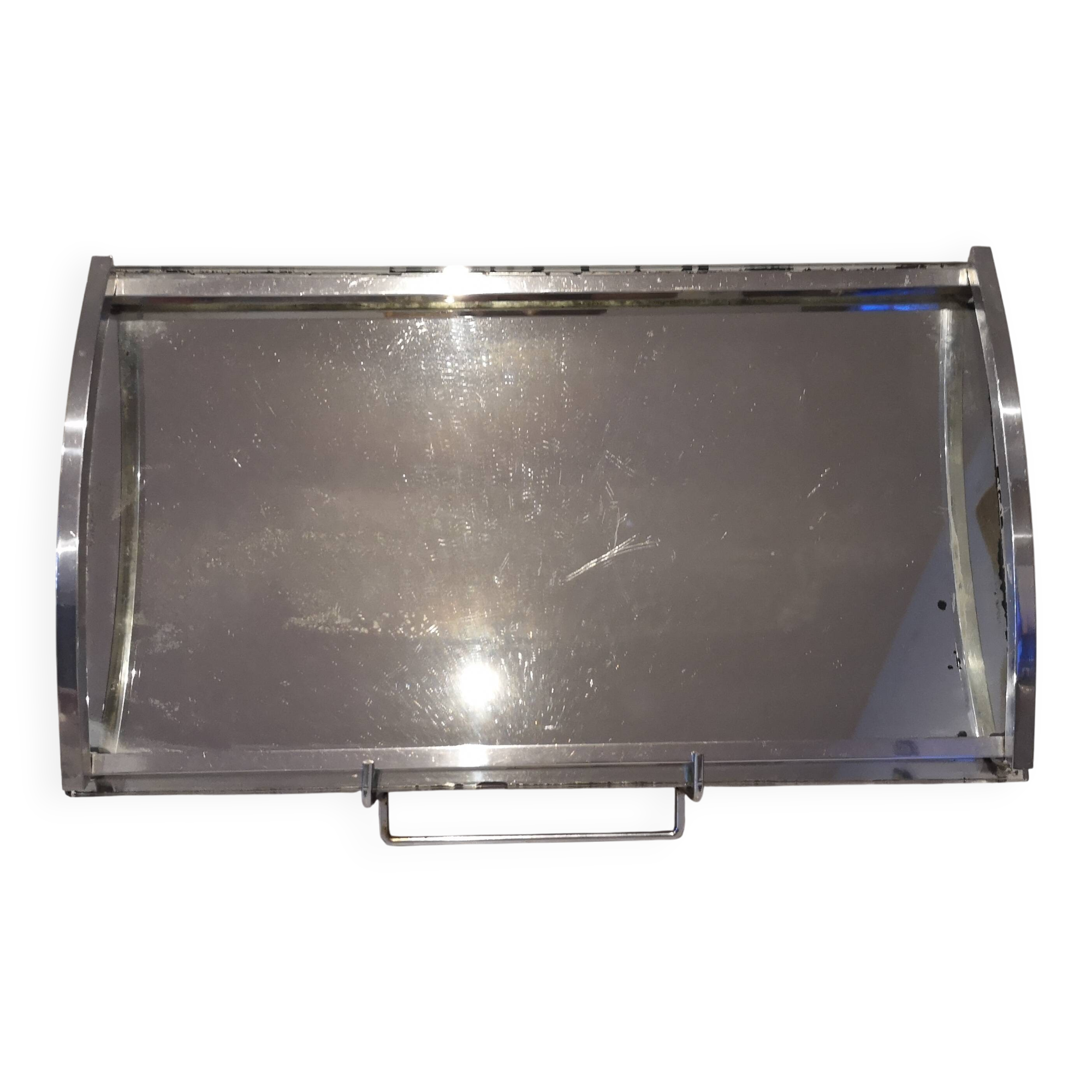 DLG Adnet Modernist Art Deco Glass and Chromed Brass Serving Tray