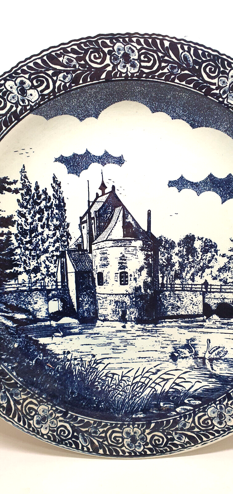 Large decorative plate decorations blue landscape diameter 40 cm