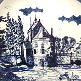 Large decorative plate decorations blue landscape diameter 40 cm