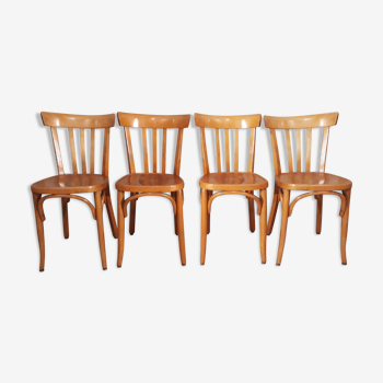 Ensemble de 4 chaises bistrot en bois courbé 3 barreaux  1935/40