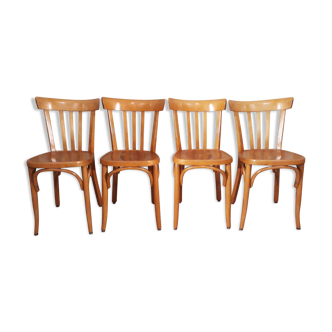 Set of 4 curved wooden bistro chairs 3 bars 1935/40