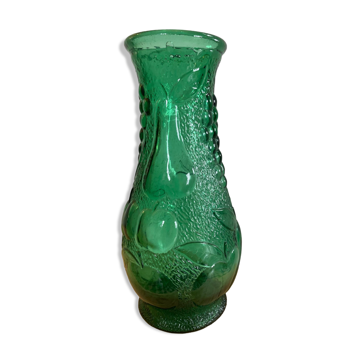 Vintage green glass vase year 1950 Bambicho Marseille fruit décor