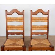 Set of 6 rush-seated chairs in solid oak, 1940.
