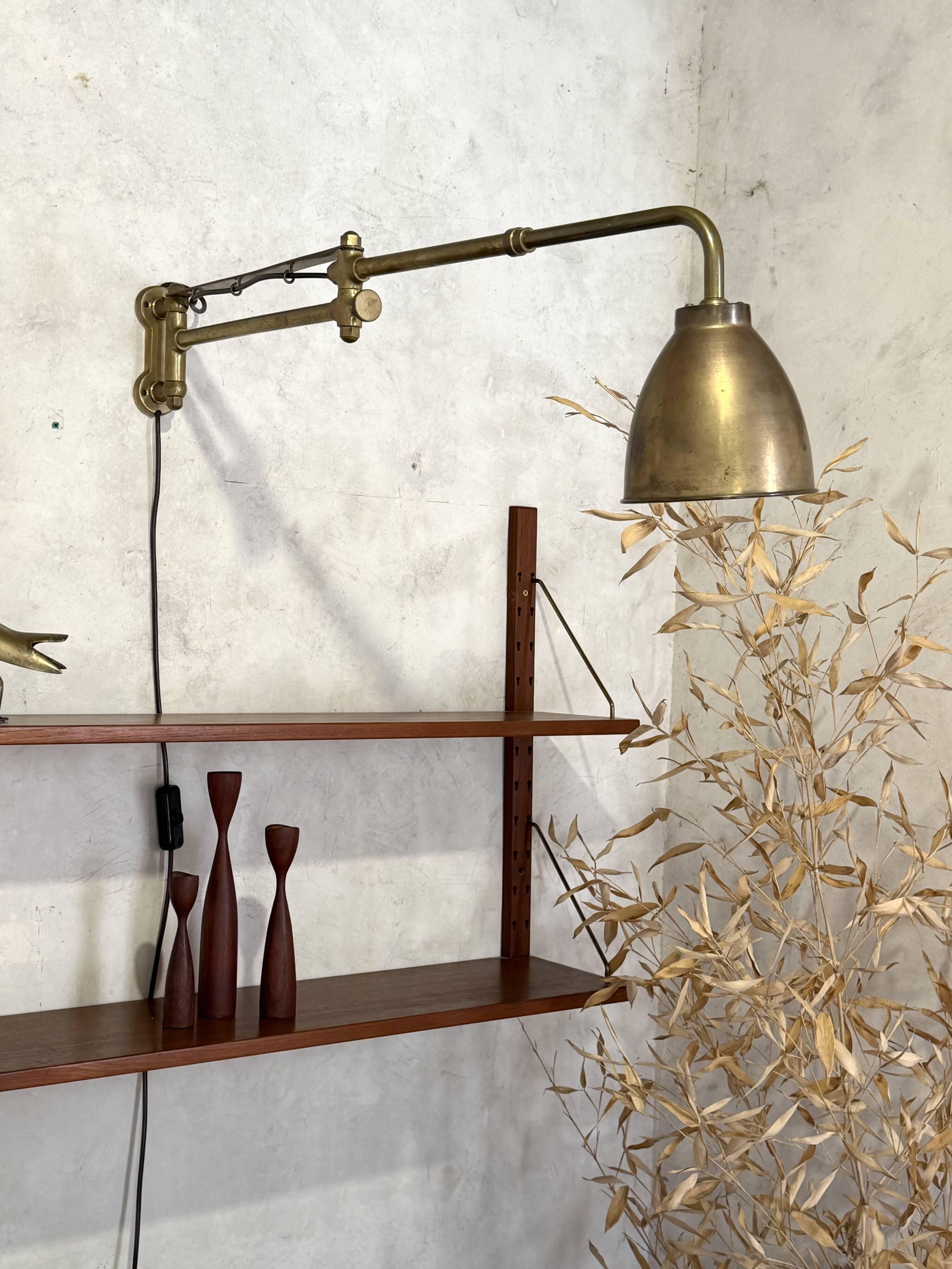 Vintage brass articulated wall lamp Scandinavian style