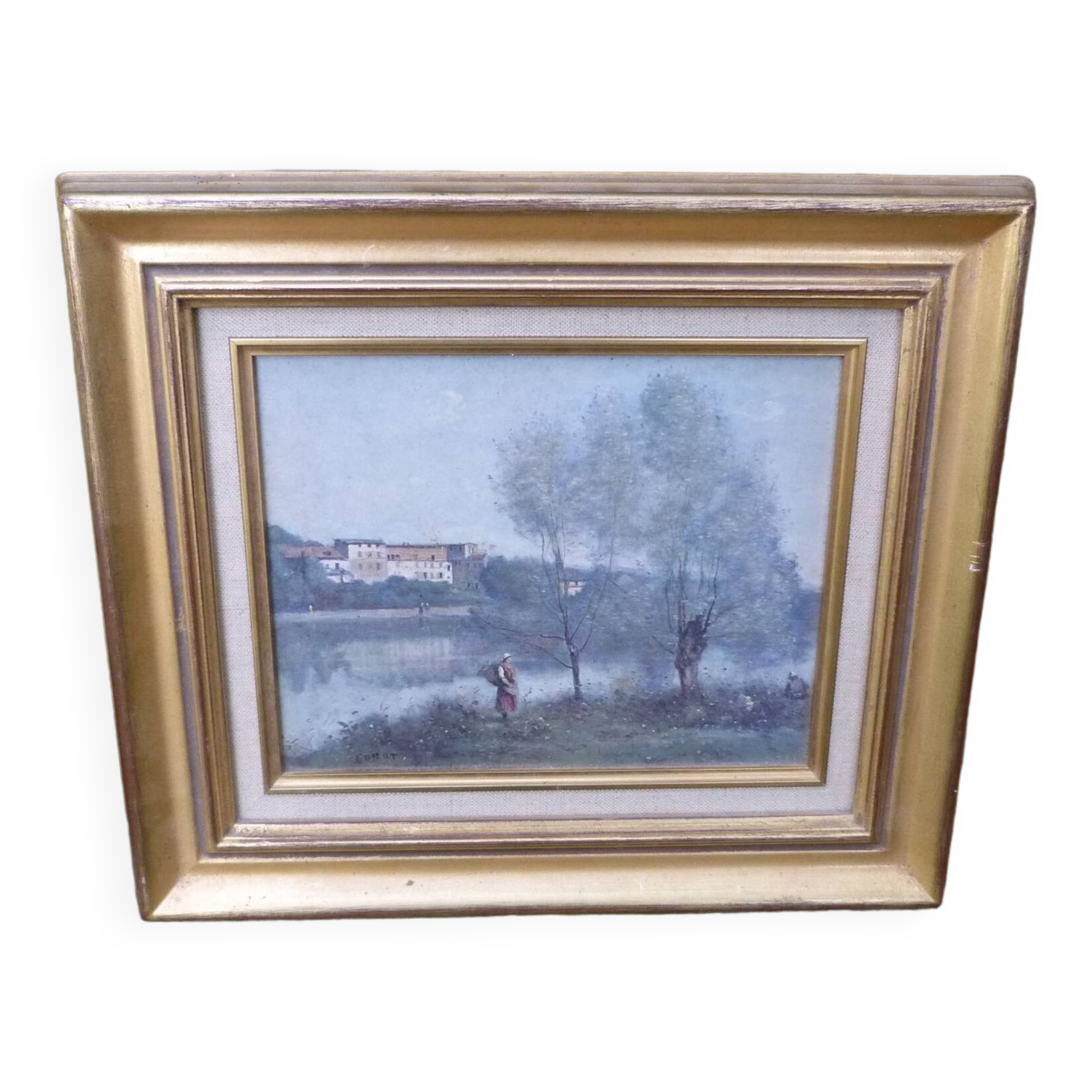Painting Reproduction of a painting by Corot, gilded wood frame