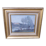 Peinture  Reproduction d'un tableau de Corot  cadre bois doré