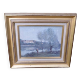 Painting Reproduction of a painting by Corot, gilded wood frame