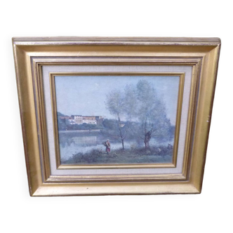 Painting Reproduction of a painting by Corot, gilded wood frame