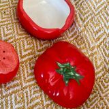Vintage earthenware set – tomato salt and pepper shakers.