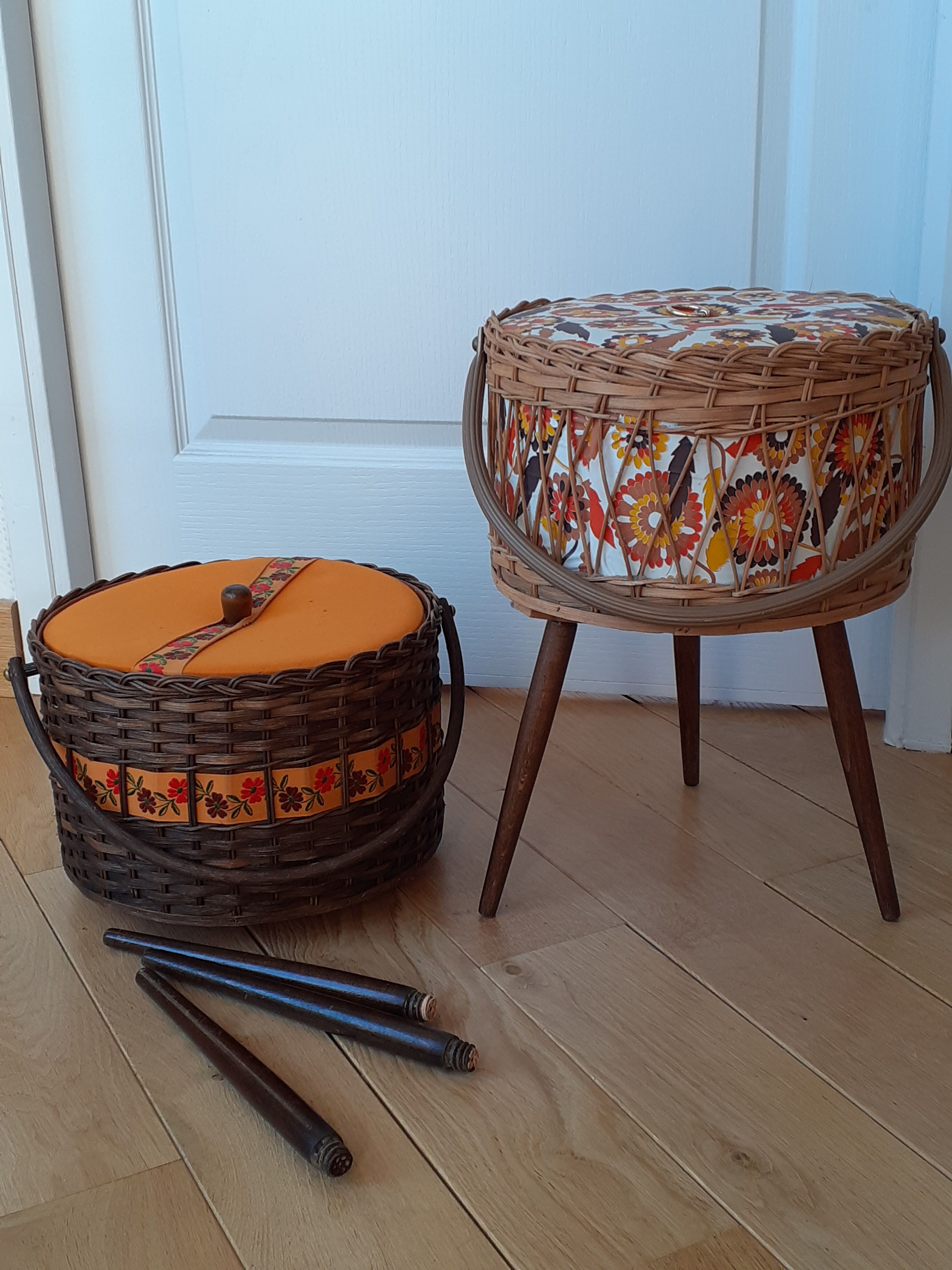 Vintage wicker worker on compass feet