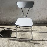 Set of 8 Vintage Mid-century Dining Chairs — Light Grey Laminated Plywood with Chrome Legs