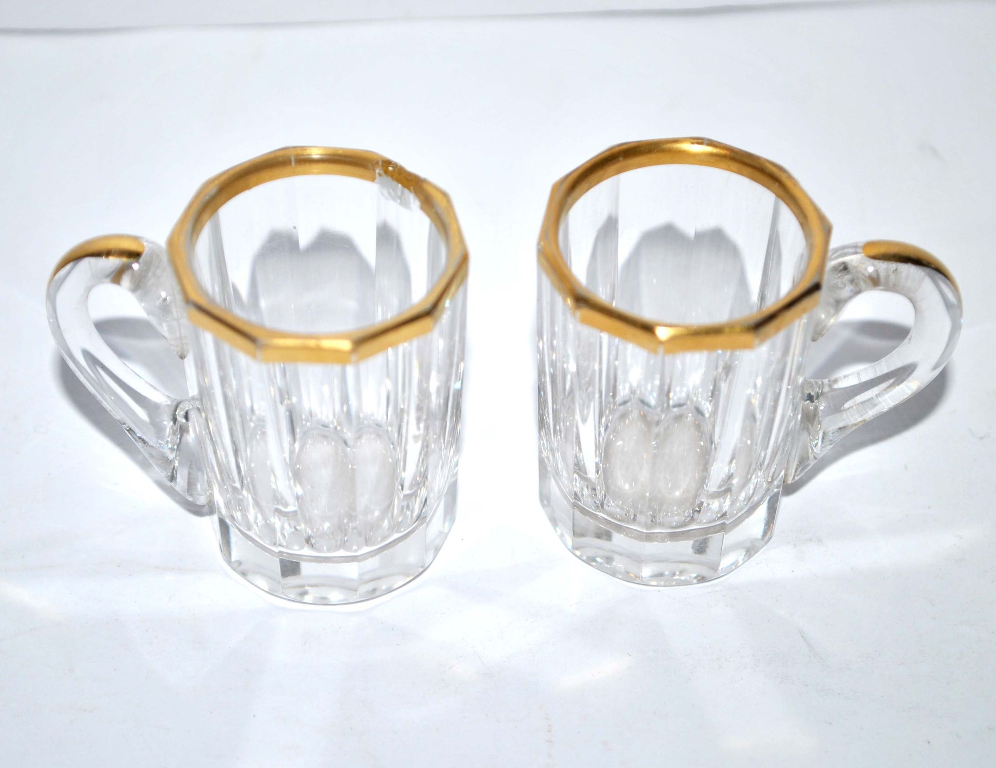 Baccarat set of 2 glasses with liquor mug in gilded cut crystal 1907 4.5cm