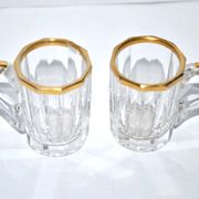 Baccarat set of 2 glasses with liquor mug in gilded cut crystal 1907 4.5cm