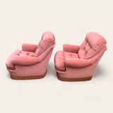 Pair of pink velvet toad armchairs, 1970s