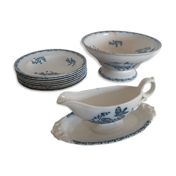 Service terre de fer Onnaing, assiettes, saladier et saucière