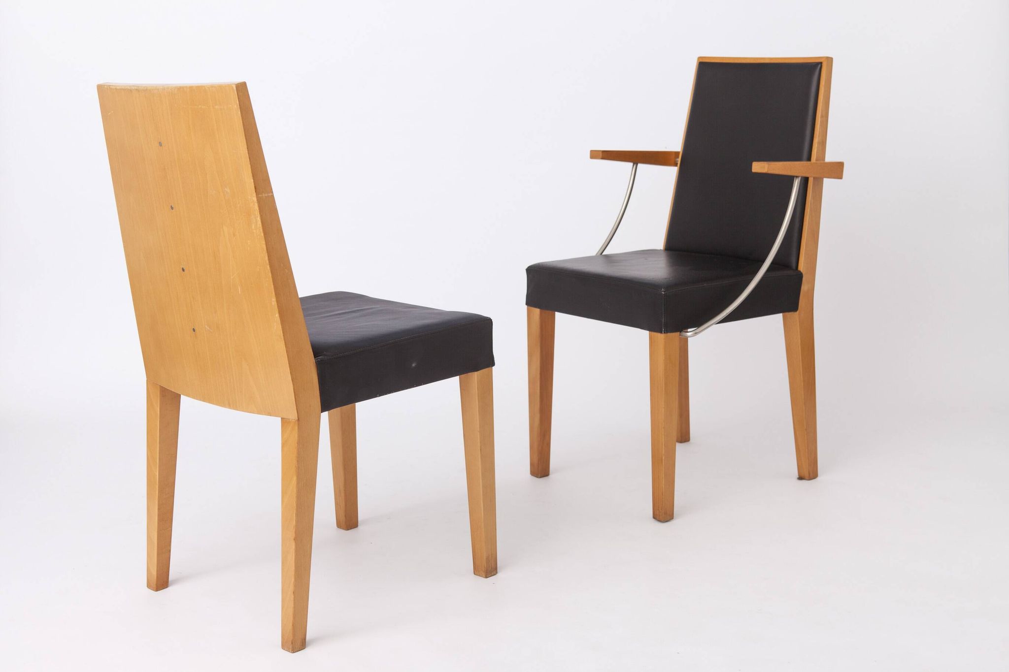 Set of 2 Inno Interior Oak Chairs, Armchair & Side Chair, Finnish 1990s