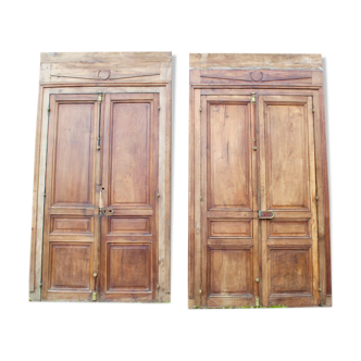 Woodwork Double Walnut Doors with Frame, Double Side XIXth