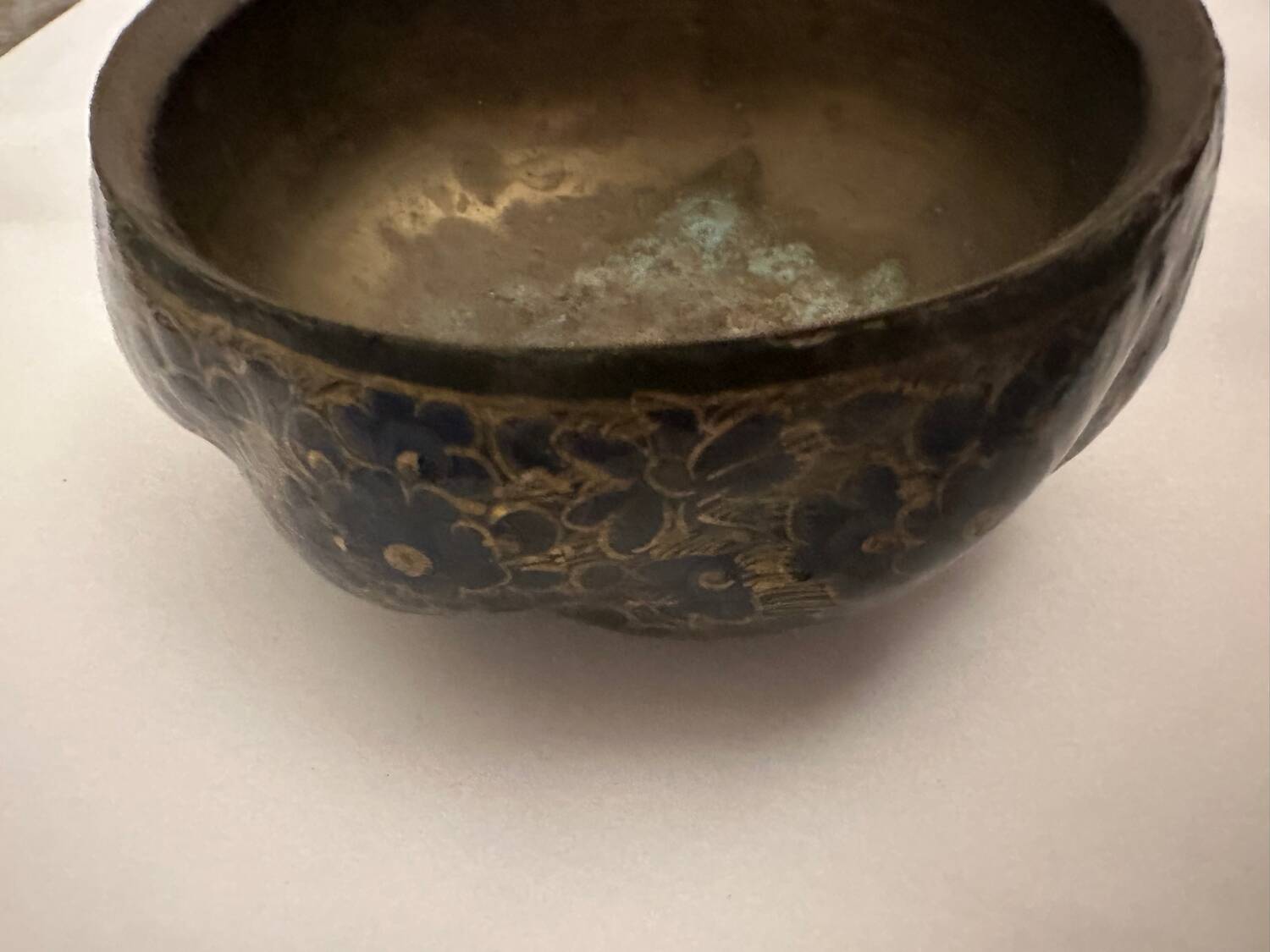 Orientalist Bowl with Hand-Painted Midnight Blue and Gold Floral Decor