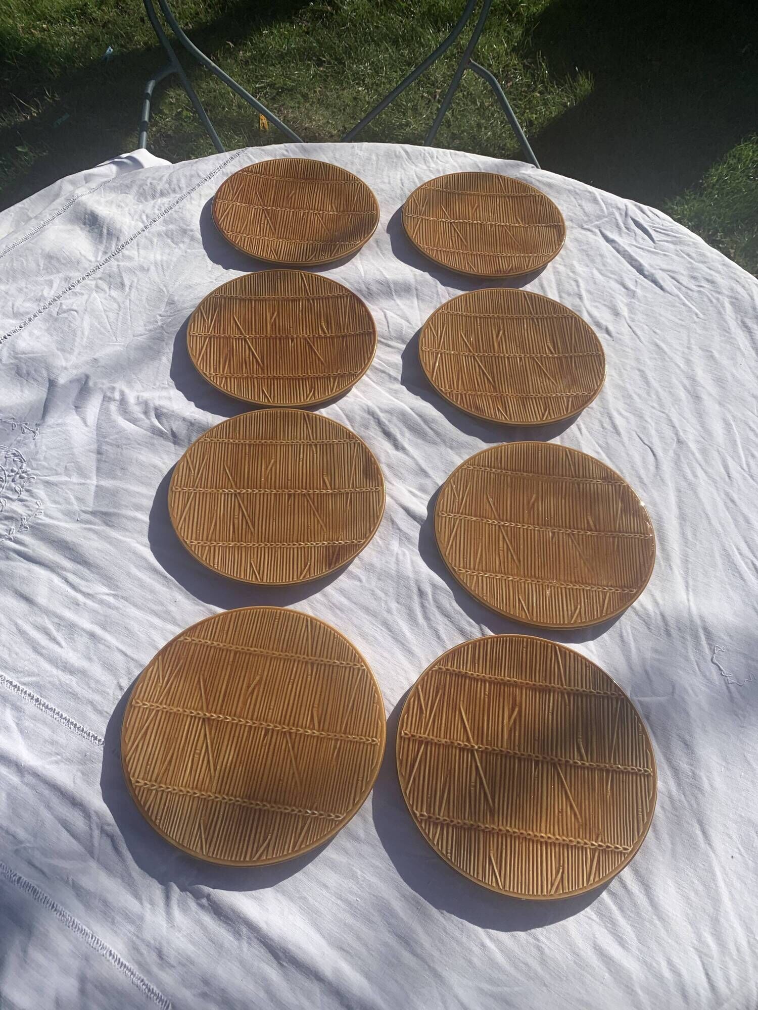 9 plates in straw slurry val d or creation made in france vintage