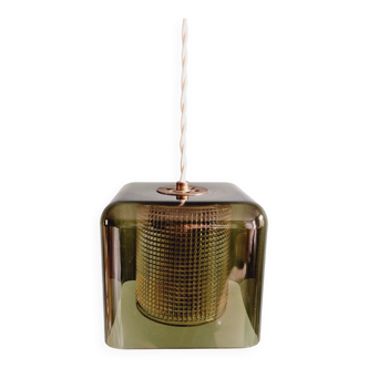 Scandinavian pendant light in smoked and prismatic glass, by Carl Fagerlund, Orrefors, 1960s