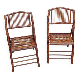 Pair of vintage bamboo folding chairs