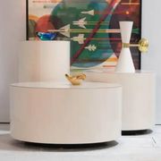 Unique side table, half-moon shape, brass/steel and polished laminate, size M.