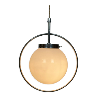 Suspension vintage globe blanc et arc en acier