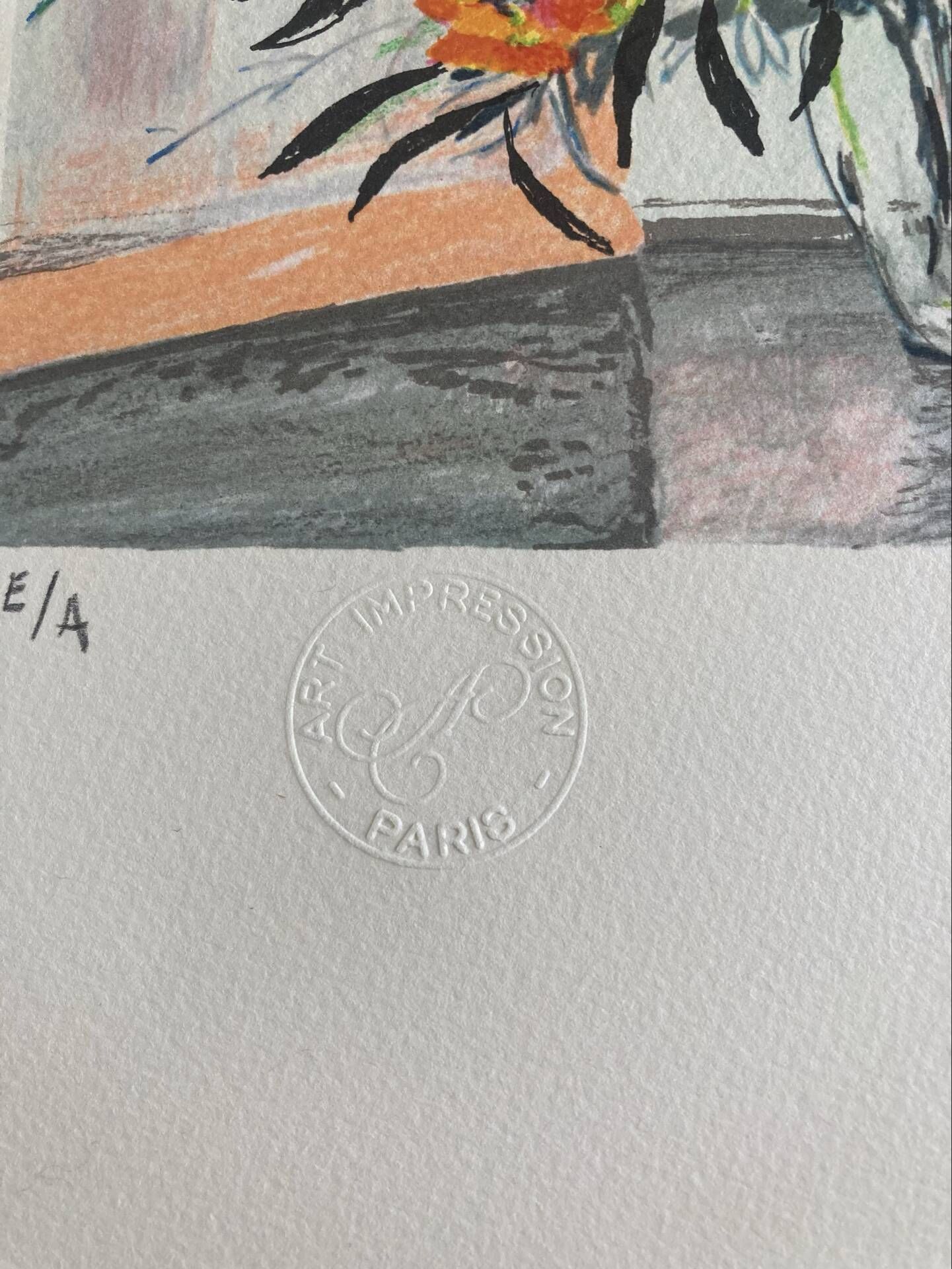 Lithographie signée Michel Henry - Bouquet à la fenêtre
