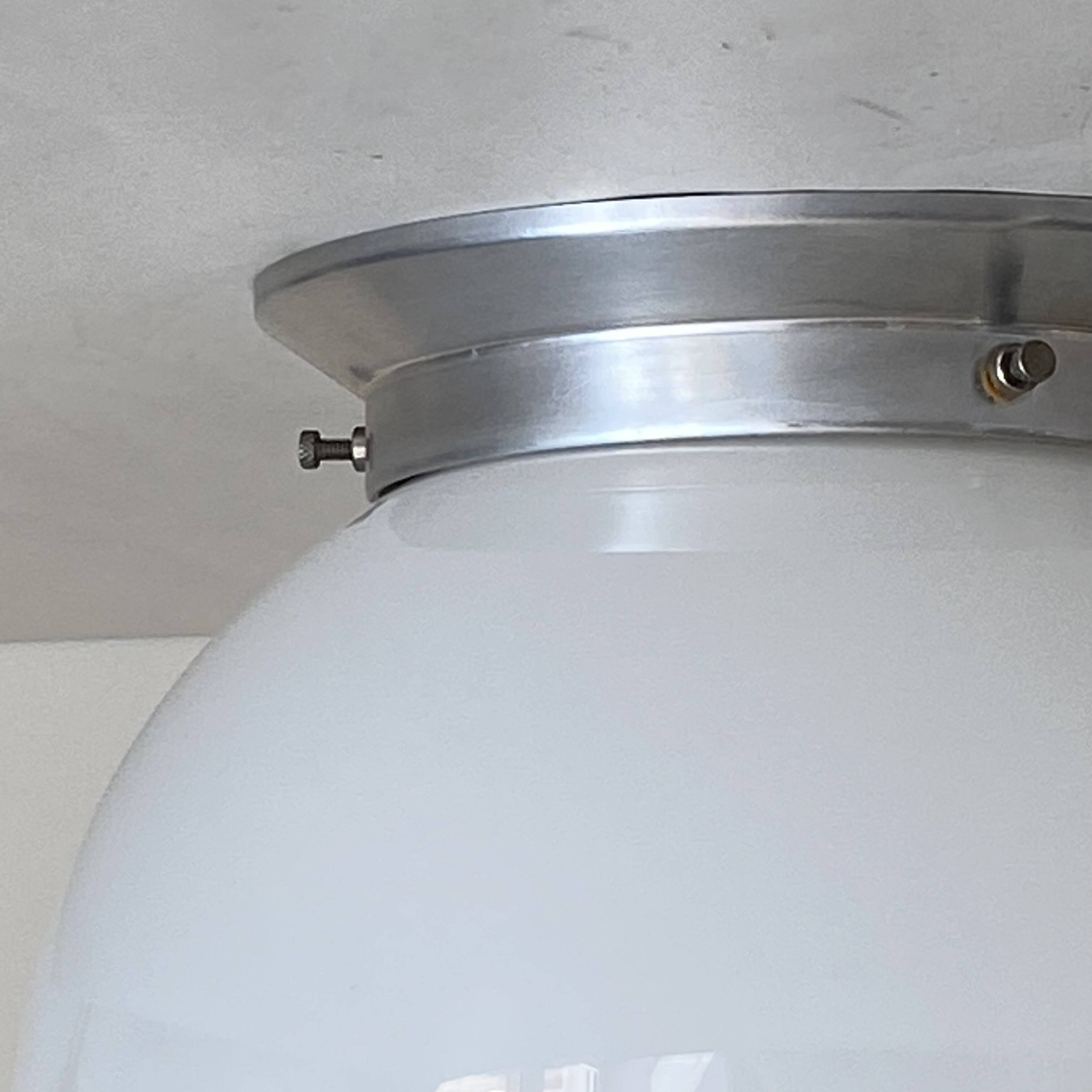 White opaline glass globe ceiling light, wall light, aluminum mounting