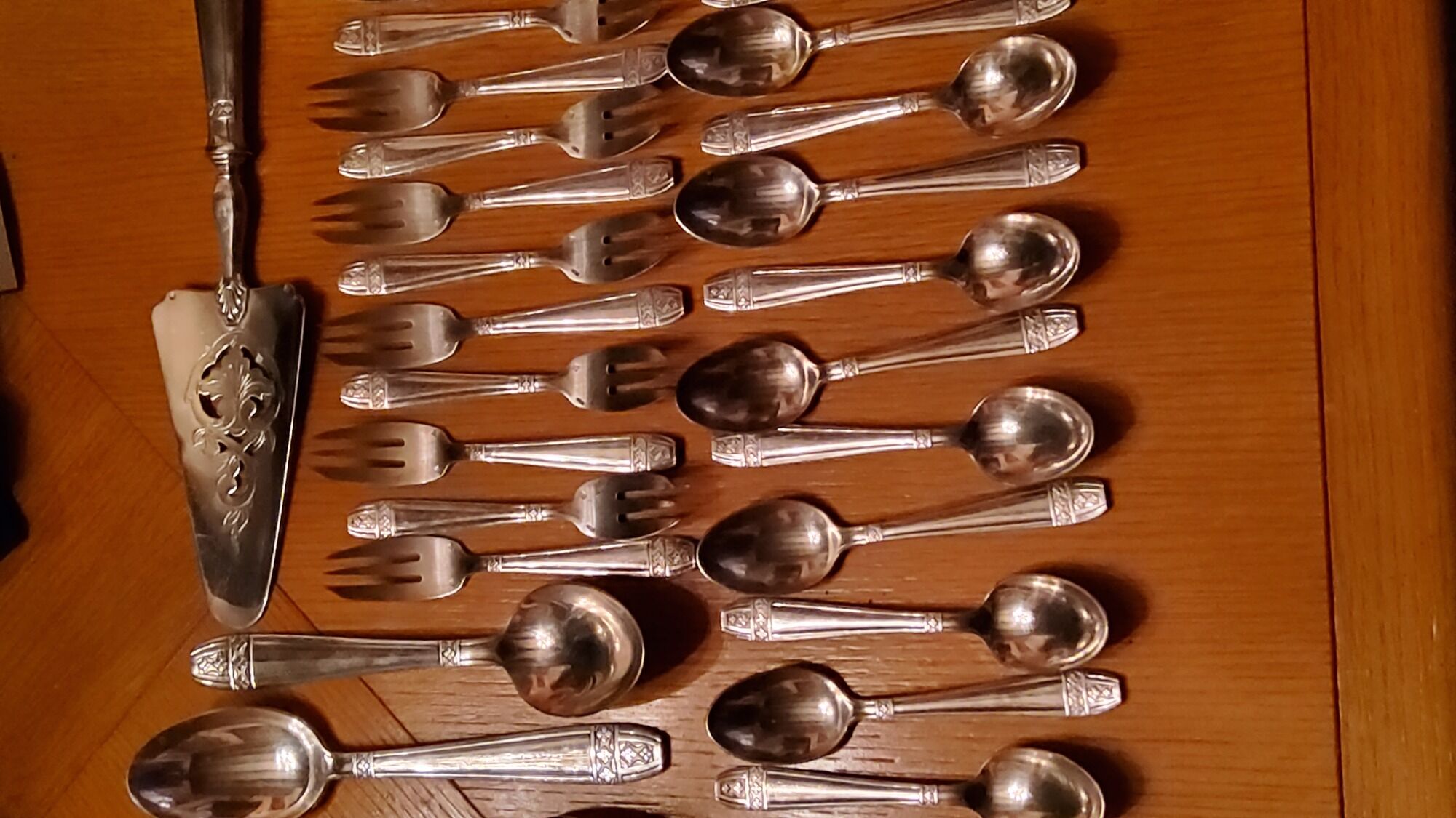 Silver metal cutlery set art deco goldsmith ATO 49 pieces