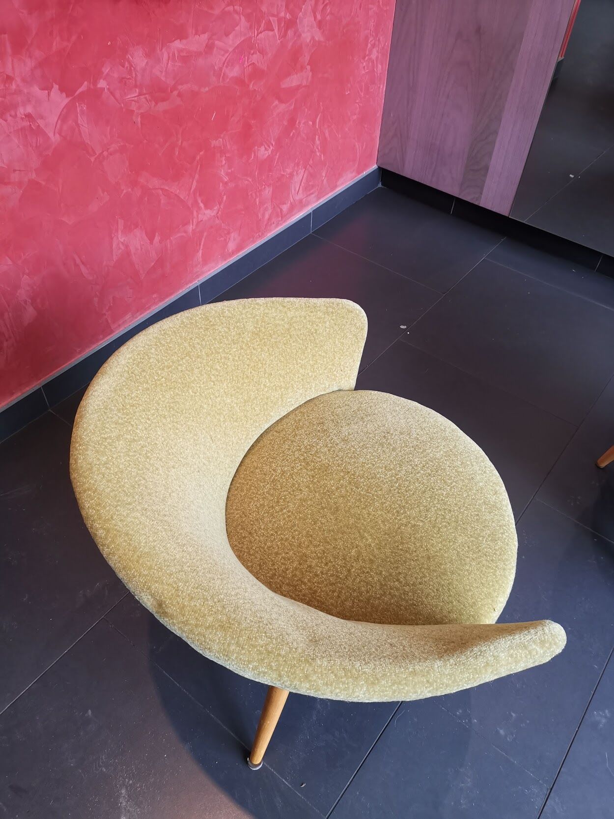 Chair round modernist graphic velvet thick yellow
