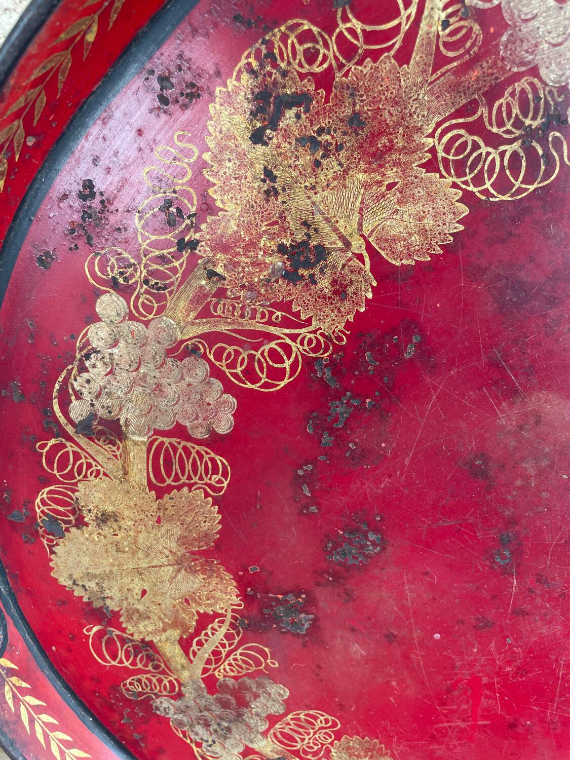 Large Red Lacquered Sheet Metal Serving Tray. Empire Period.
