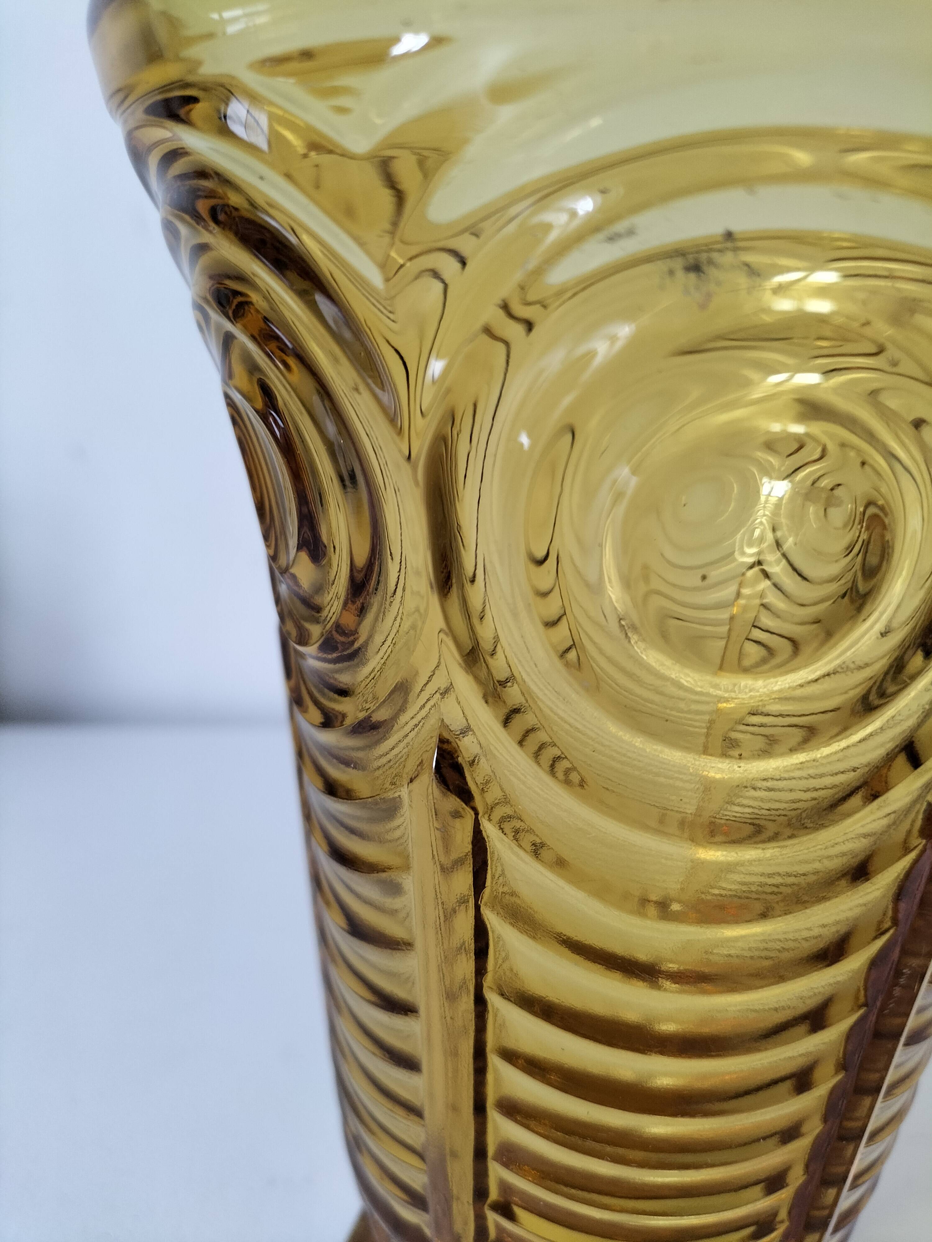 Art Deco vase in molded pressed glass, amber color