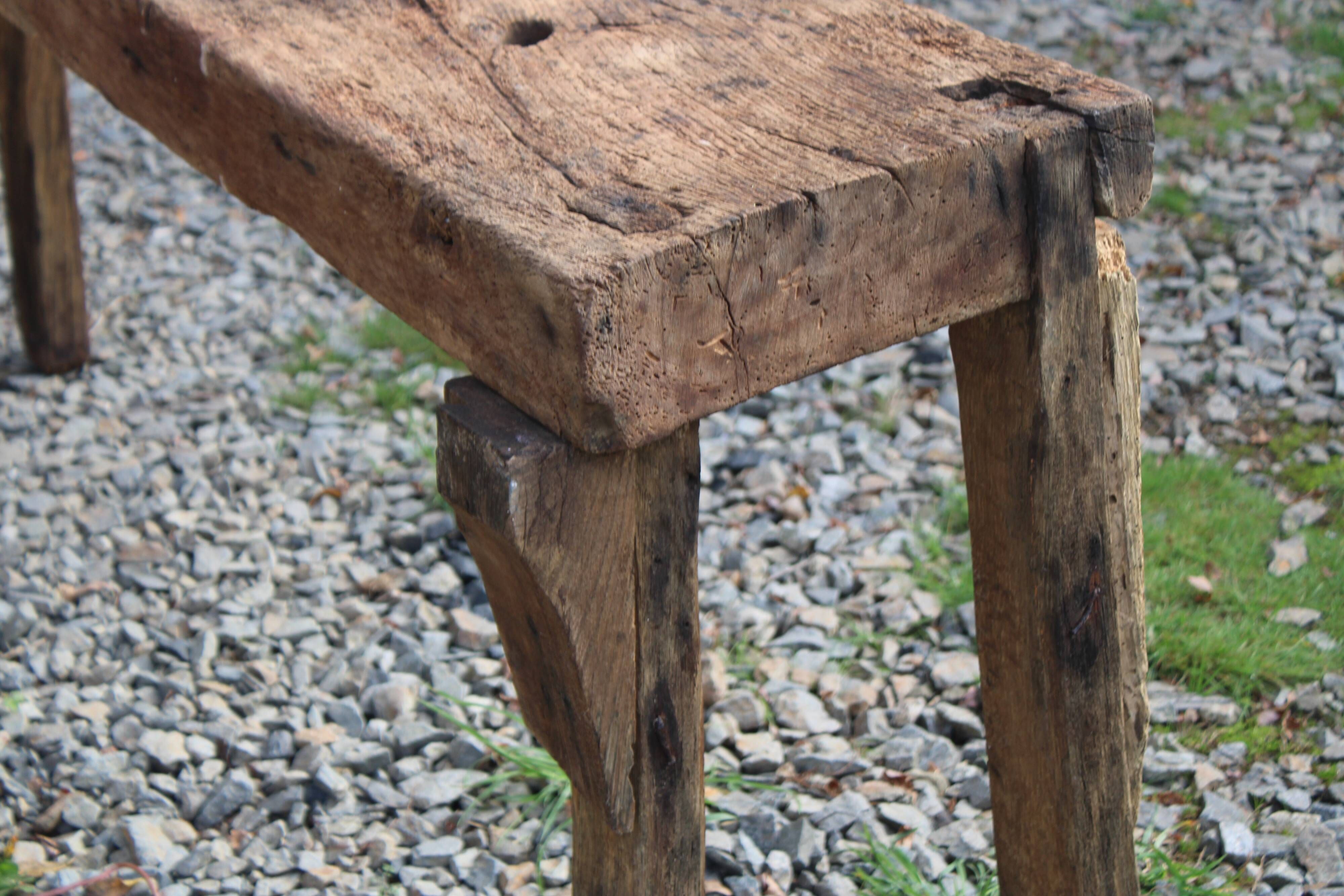 Old solid wood workbench – character console, thick top – 165 cm