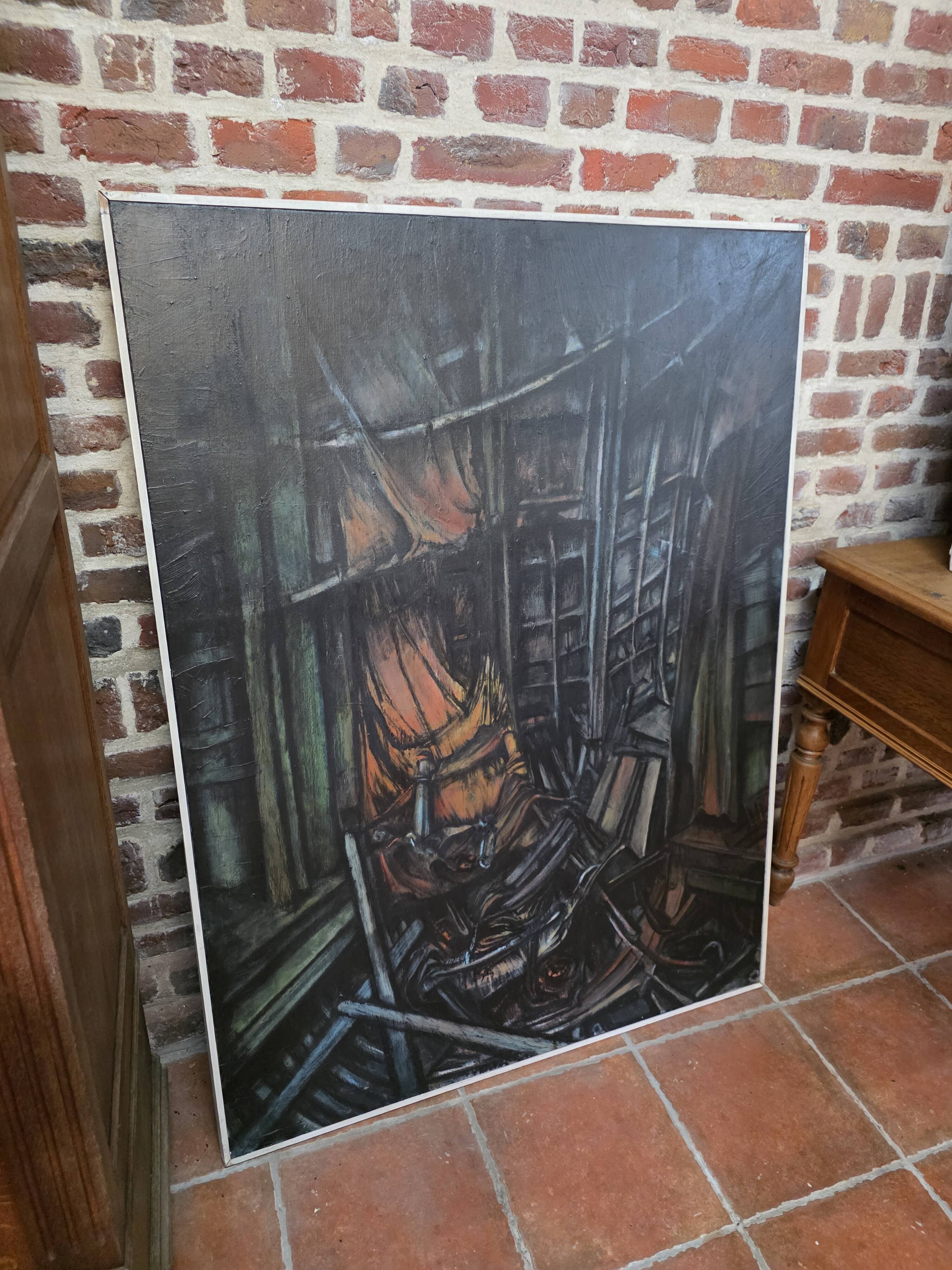 Pair of oil on canvas paintings of a boat interior from the 50s/70s